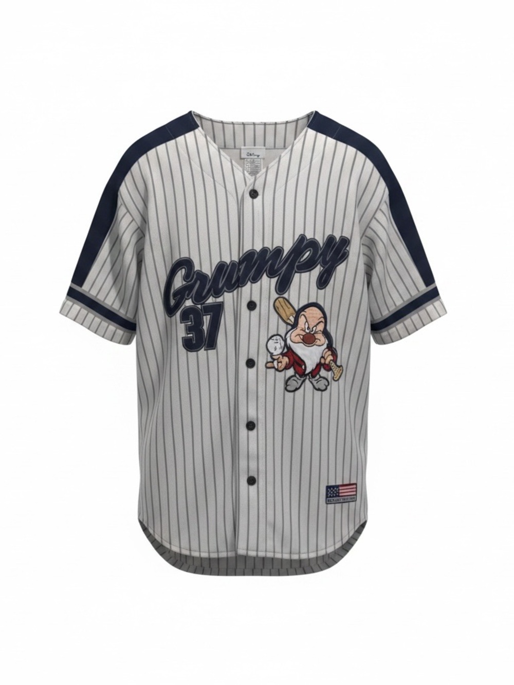 Disney Grumpy Pinstripe Baseball Jersey in Gray and Navy